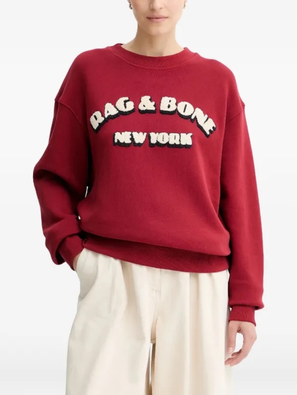 rag & bone red crewneck sweater with white logo